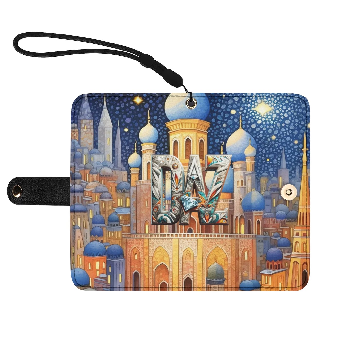 Funda con tapa de cuero sintético DAZ marrón para teléfono
