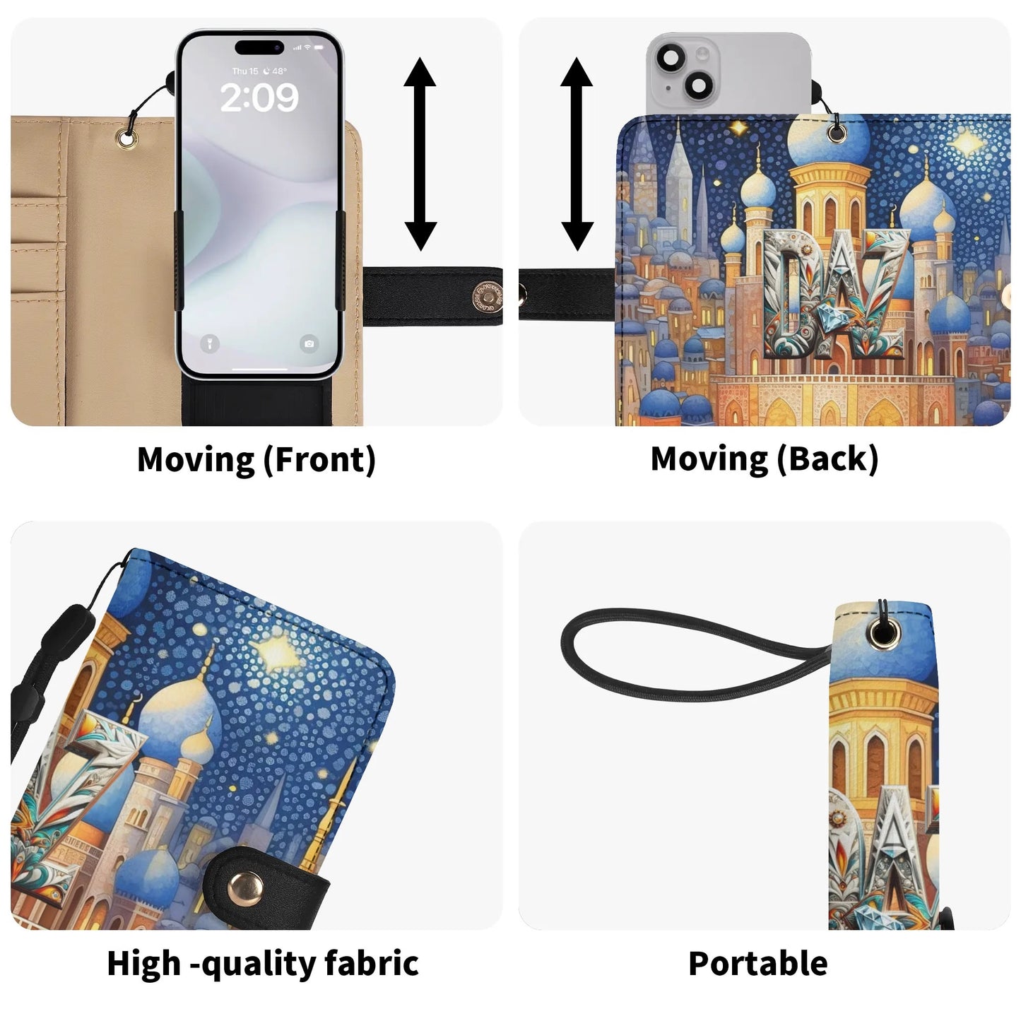 Funda con tapa de cuero sintético DAZ marrón para teléfono