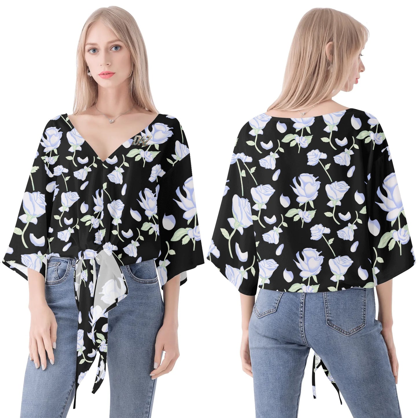 Blusa de gasa DAZ Premium con nudo delantero y escote en V para mujer