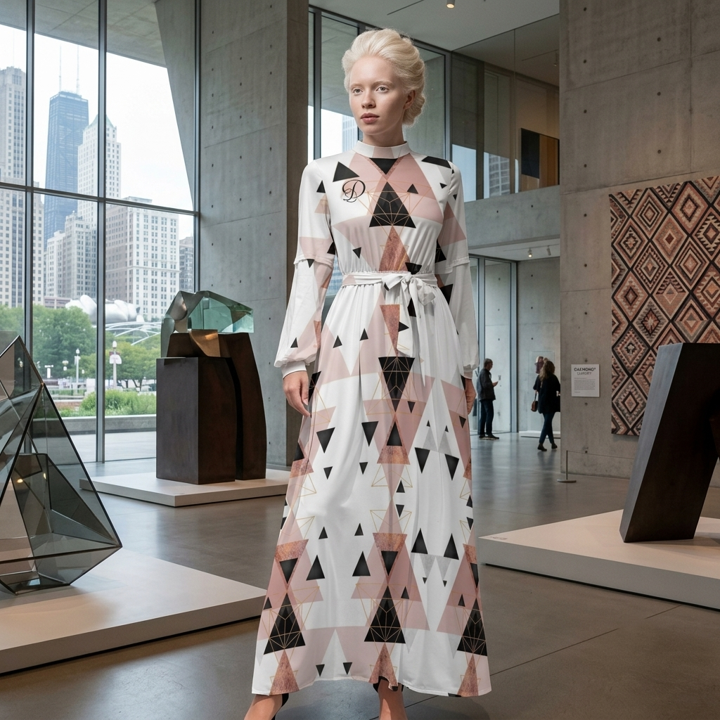DAZMOND® Luxury "Rose Gold Geometry" High-Neck Maxi Dress