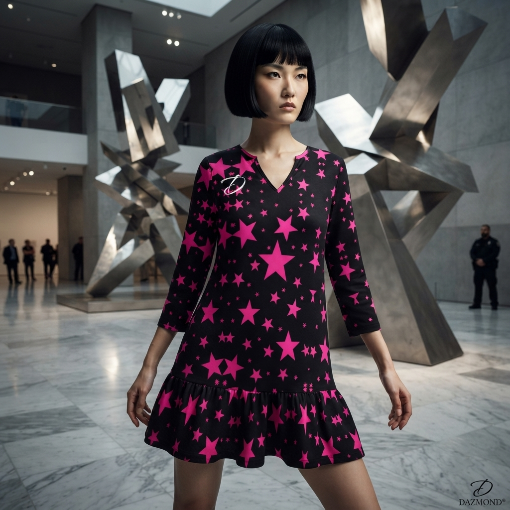 DAZMOND® Luxury "Magenta Constellation" Ruffle Mini Dress