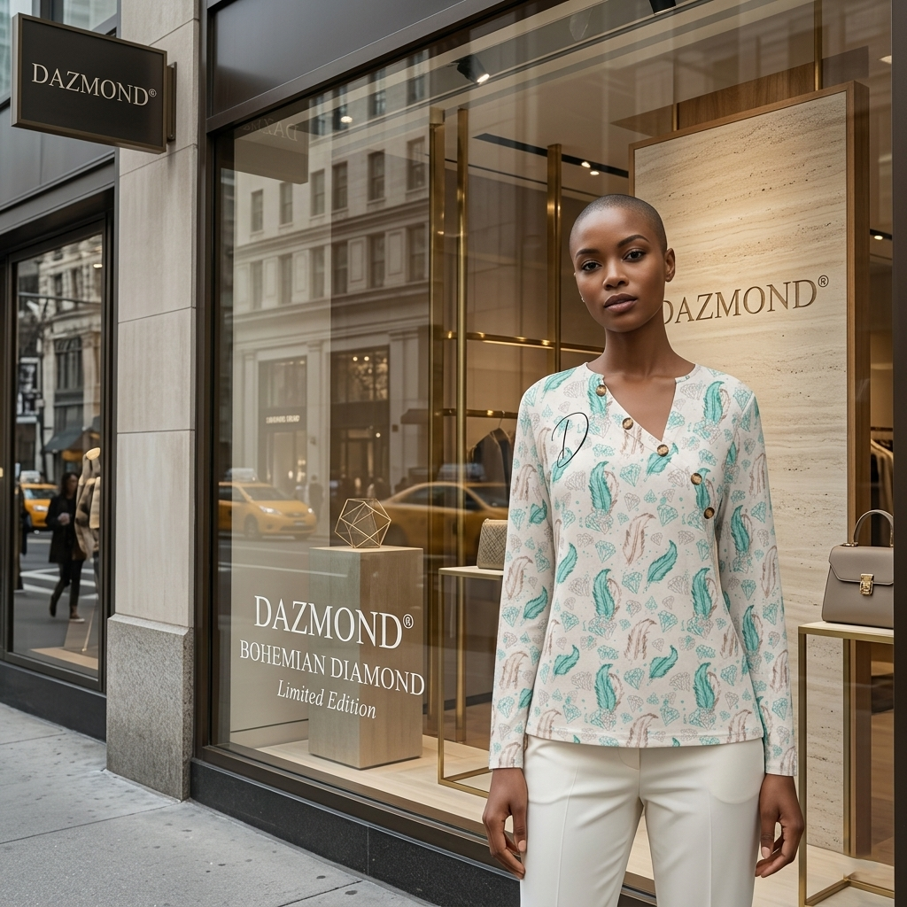 DAZMOND® Luxury "Bohemian Diamond" Asymmetrical Button-Up Shirt