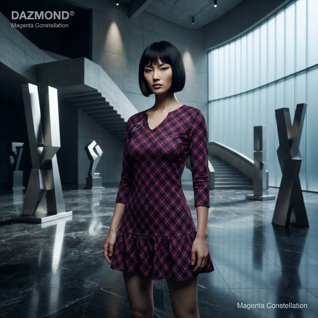DAZMOND® Luxury "Neon Tartan" Ruffle Mini Dress