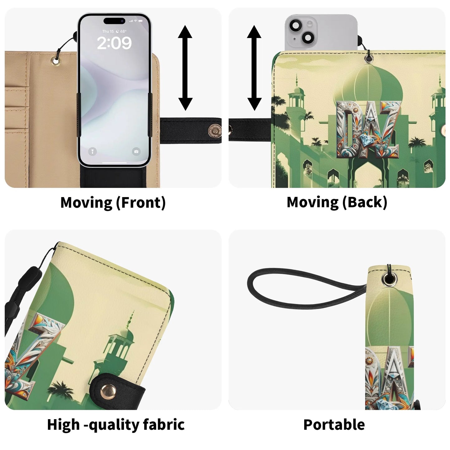 Funda con tapa de cuero sintético DAZ marrón para teléfono