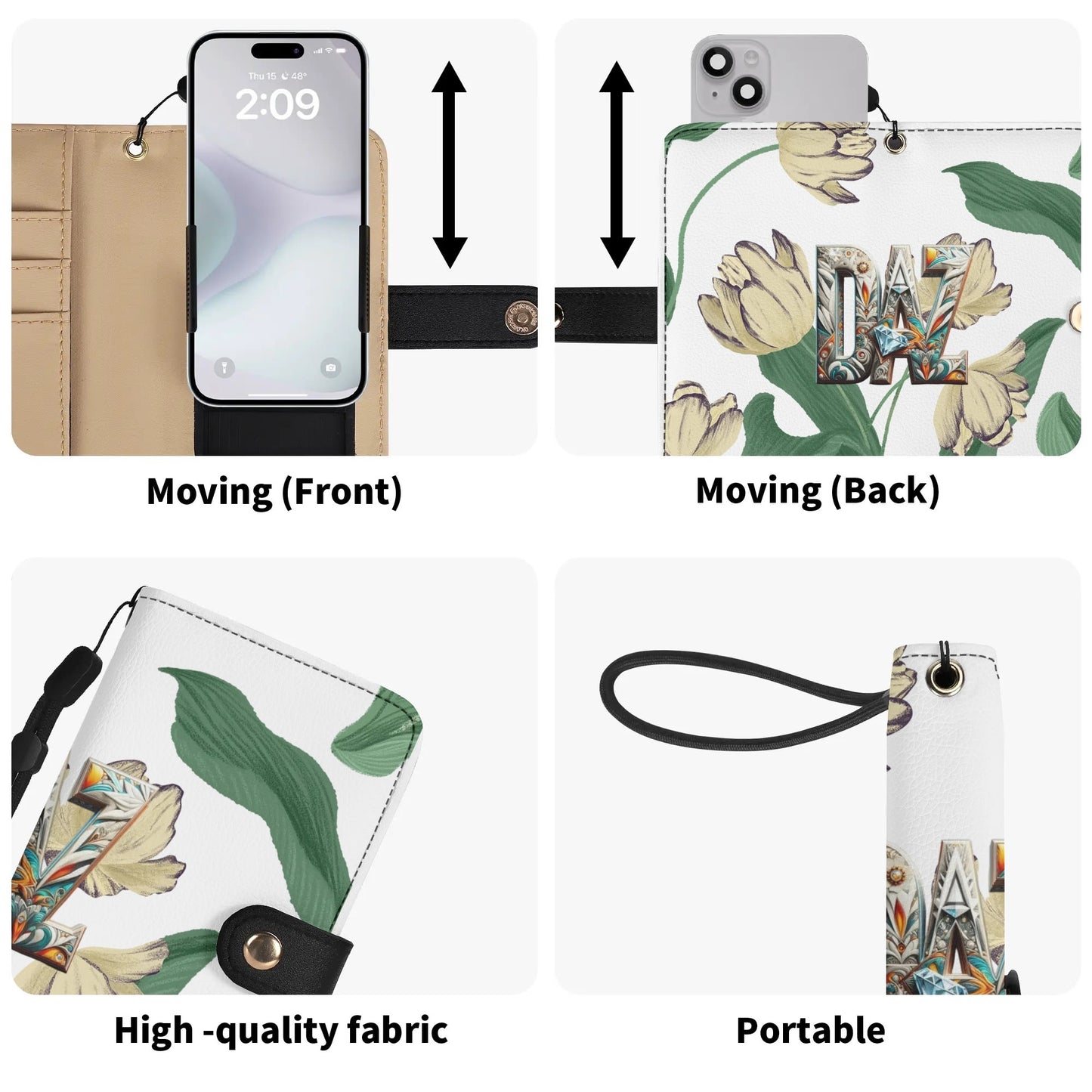 Funda con tapa de cuero sintético DAZ marrón para teléfono