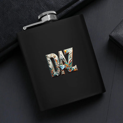 Juego de petaca personalizada de 7 oz de acero inoxidable negro DAZ Luxury con caja de regalo