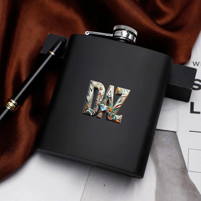 Juego de petaca personalizada de 7 oz de acero inoxidable negro DAZ Luxury con caja de regalo
