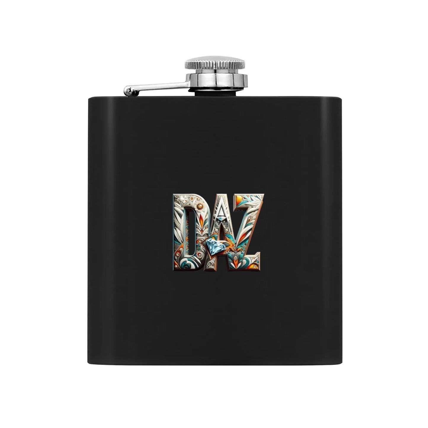 Juego de petaca personalizada de 7 oz de acero inoxidable negro DAZ Luxury con caja de regalo
