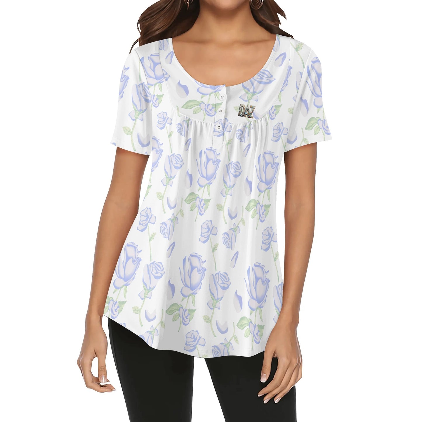 DAZ Premium Women's Short Sleeve Round Neck Loose Blouse