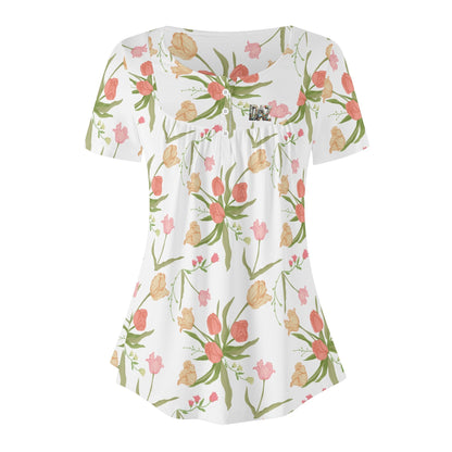 DAZ Premium Women's Short Sleeve Round Neck Loose Blouse