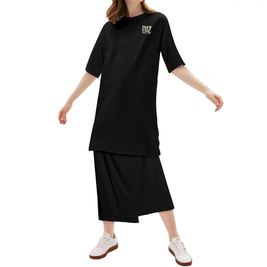 Conjunto DAZMOND: Camiseta Oversize y Falda Midi (Dos Piezas)