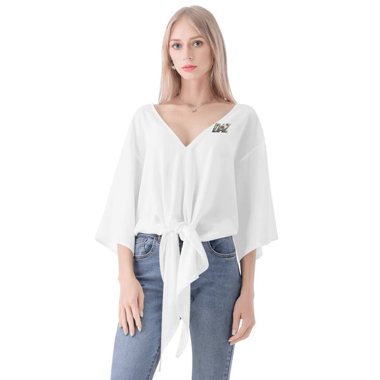 Blusa de gasa DAZ Premium con nudo delantero y escote en V para mujer