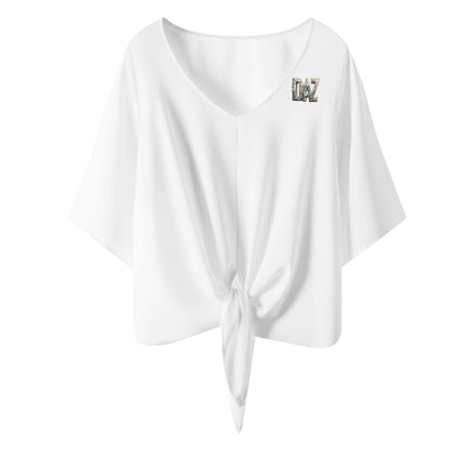 Blusa de gasa DAZ Premium con nudo delantero y escote en V para mujer