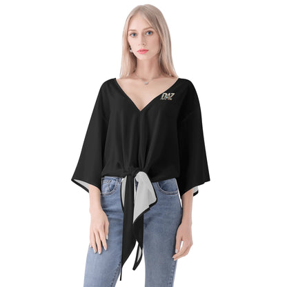 Blusa de gasa DAZ Premium con nudo delantero y escote en V para mujer