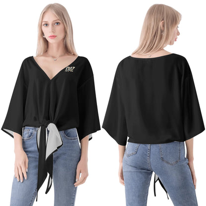 Blusa de gasa DAZ Premium con nudo delantero y escote en V para mujer
