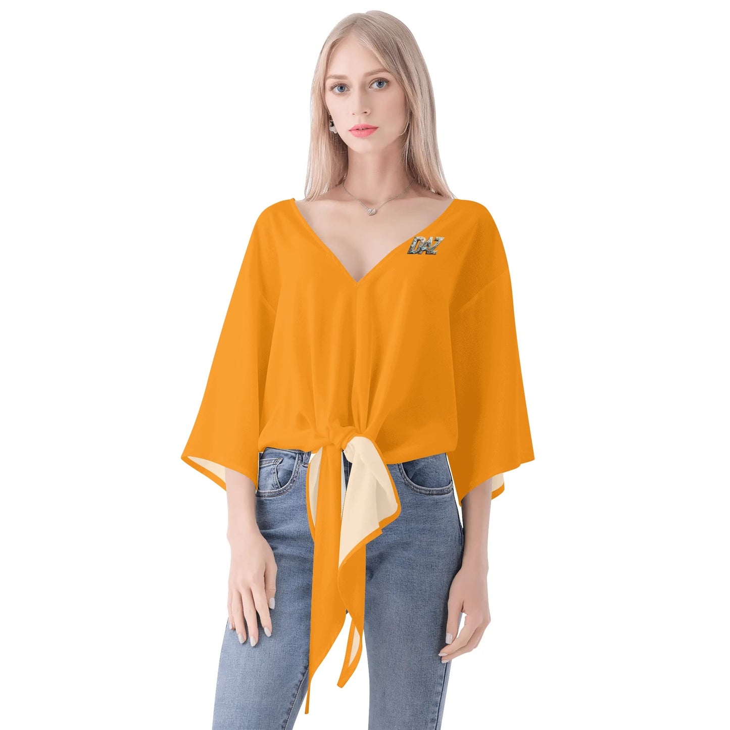 Blusa de gasa DAZ Premium con nudo delantero y escote en V para mujer
