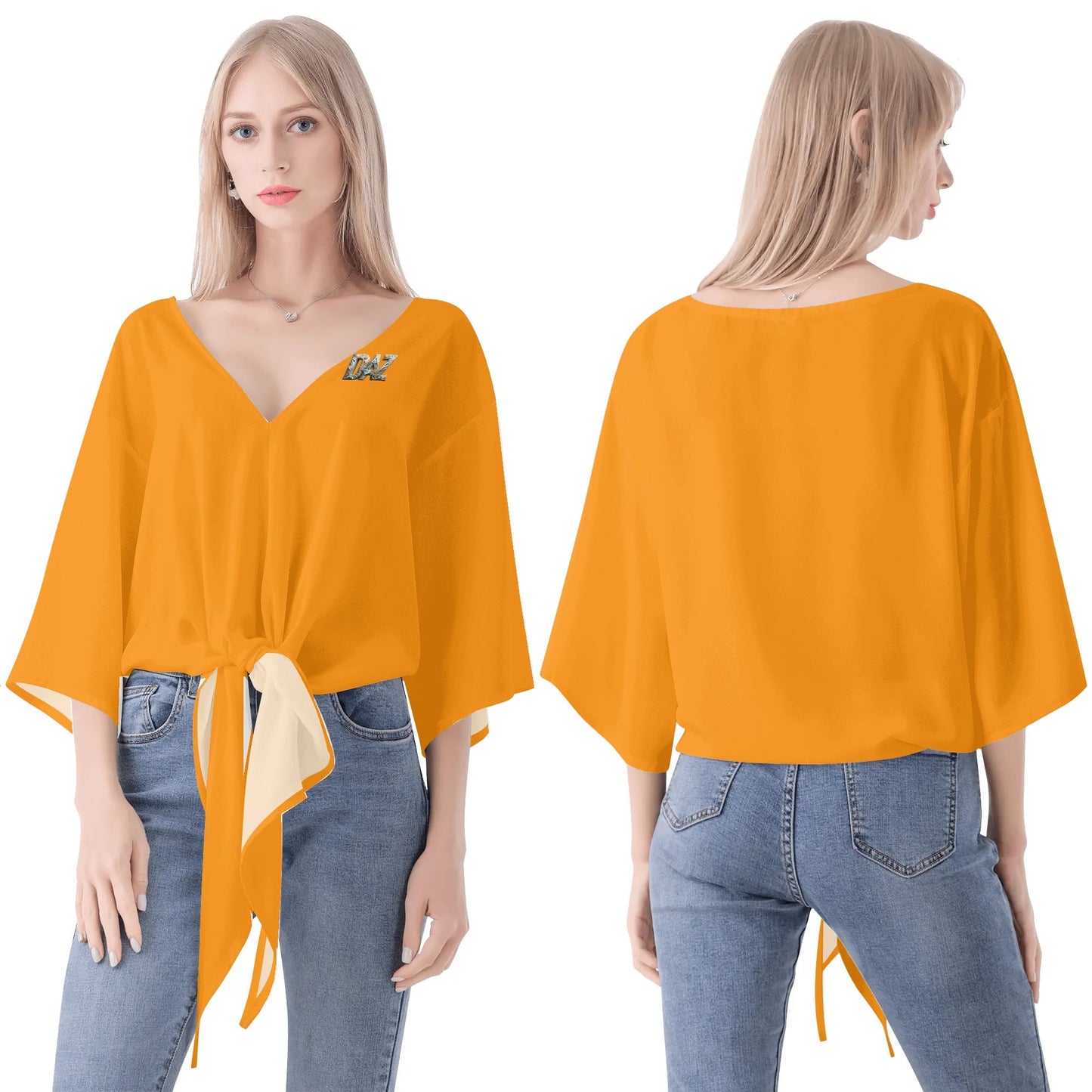 Blusa de gasa DAZ Premium con nudo delantero y escote en V para mujer