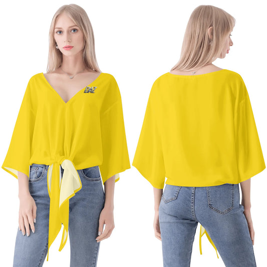 Blusa de gasa DAZ Premium con nudo delantero y escote en V para mujer