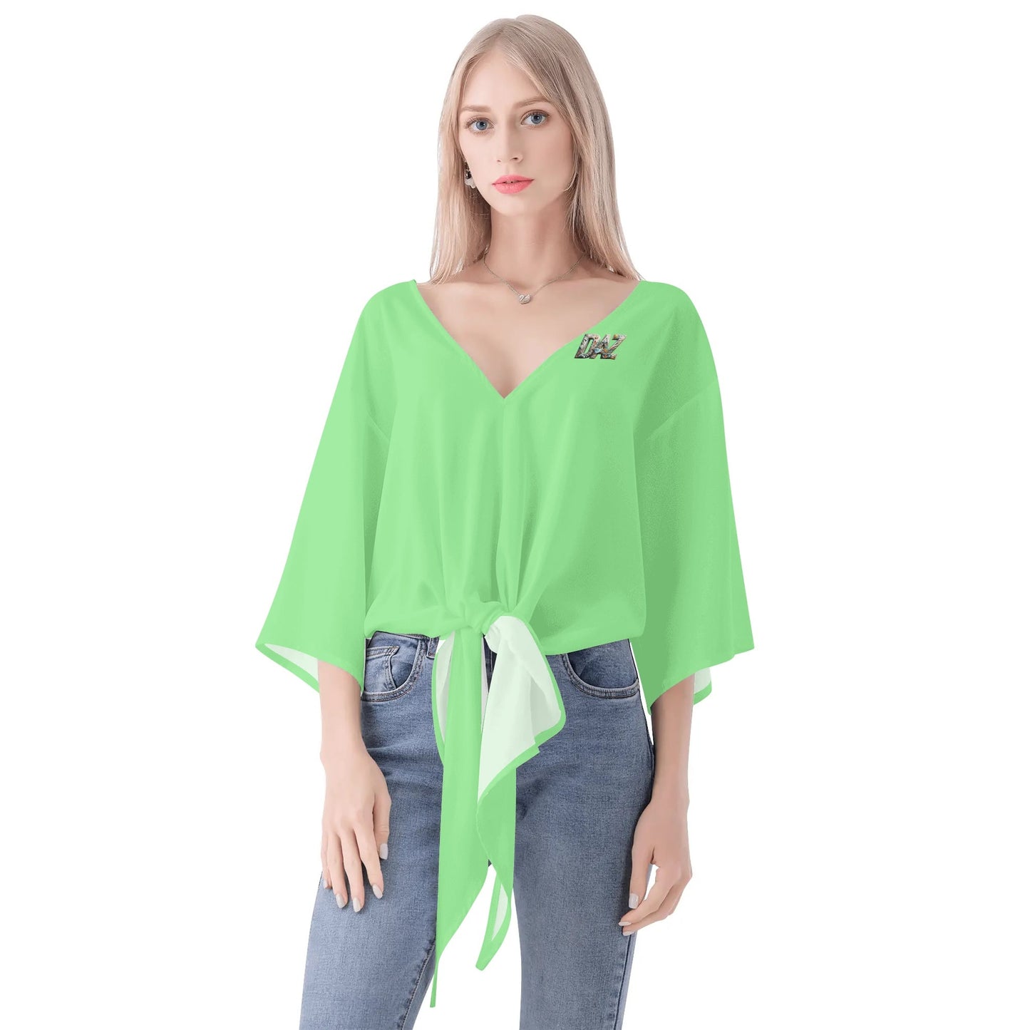 Blusa de gasa DAZ Premium con nudo delantero y escote en V para mujer