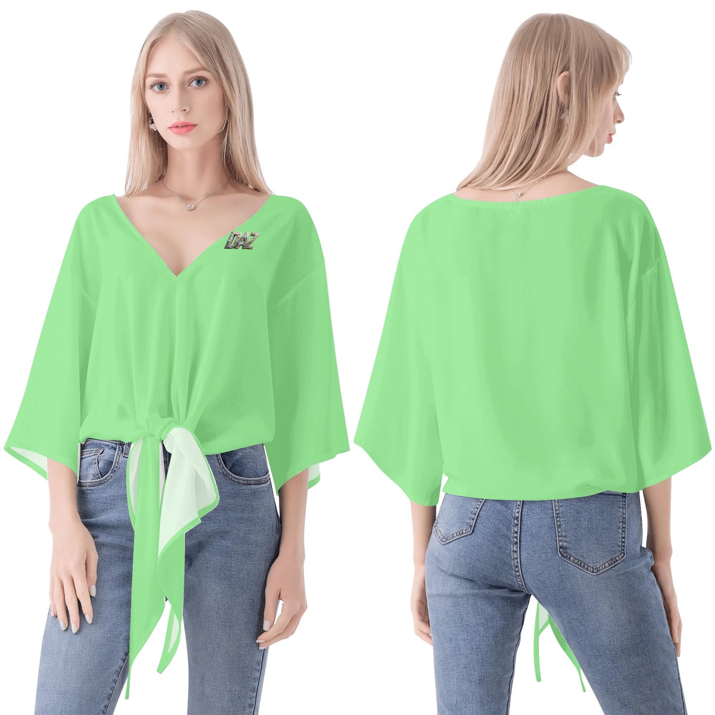 Blusa de gasa DAZ Premium con nudo delantero y escote en V para mujer