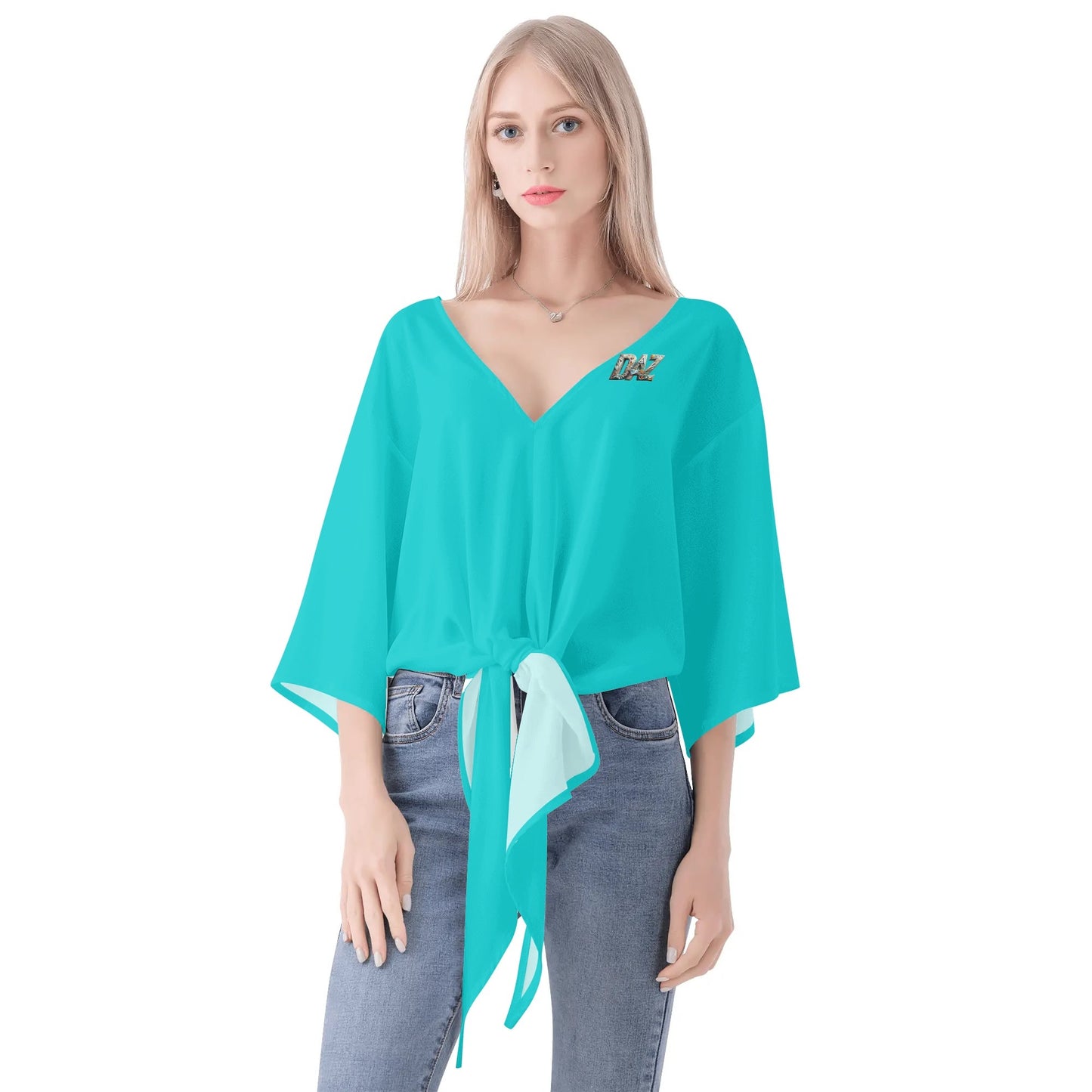 Blusa de gasa DAZ Premium con nudo delantero y escote en V para mujer