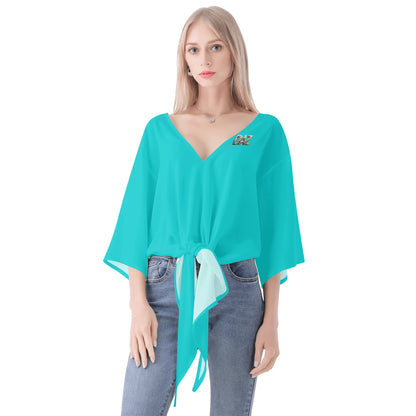 Blusa de gasa DAZ Premium con nudo delantero y escote en V para mujer