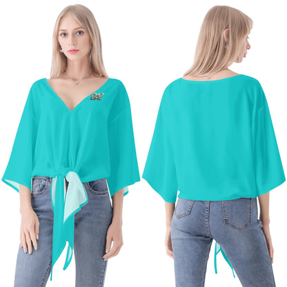 Blusa de gasa DAZ Premium con nudo delantero y escote en V para mujer