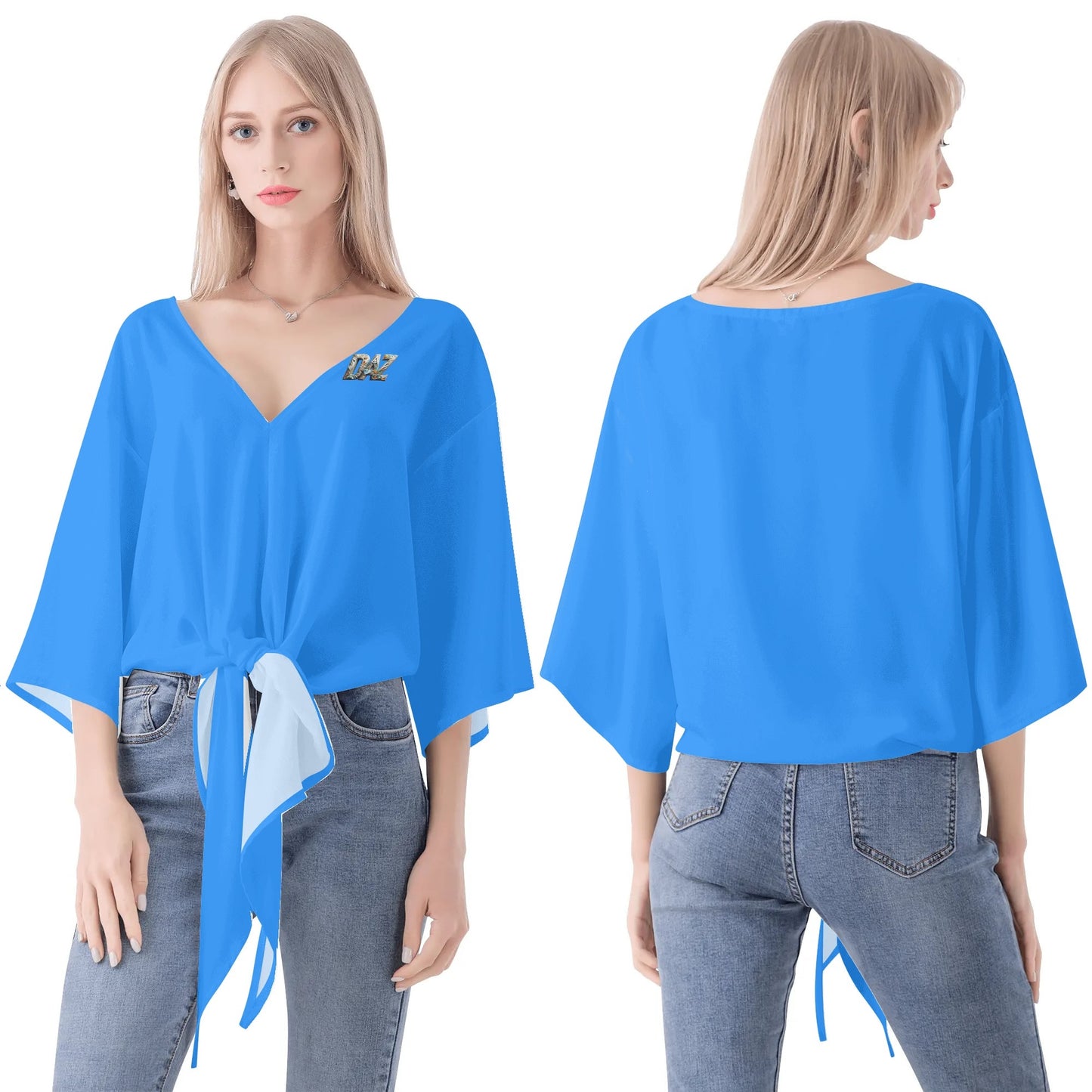 Blusa de gasa DAZ Premium con nudo delantero y escote en V para mujer
