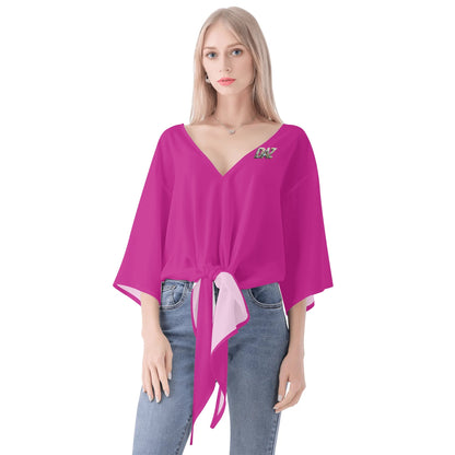 Blusa de gasa DAZ Premium con nudo delantero y escote en V para mujer