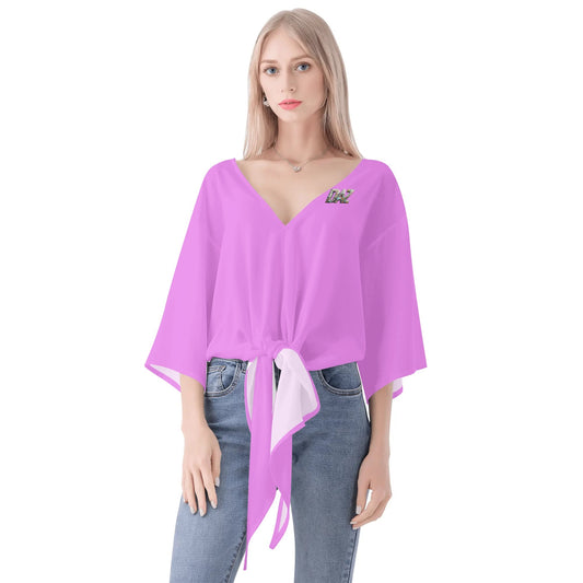 Blusa de gasa DAZ Premium con nudo delantero y escote en V para mujer