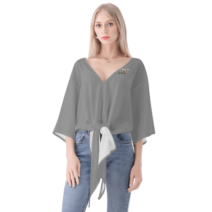 Blusa de gasa DAZ Premium con nudo delantero y escote en V para mujer