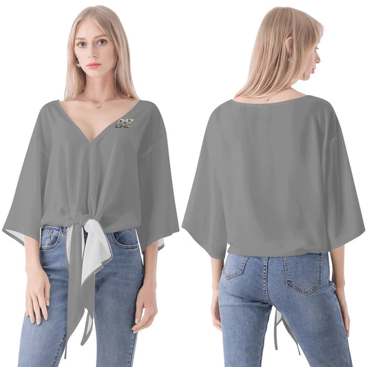 Blusa de gasa DAZ Premium con nudo delantero y escote en V para mujer