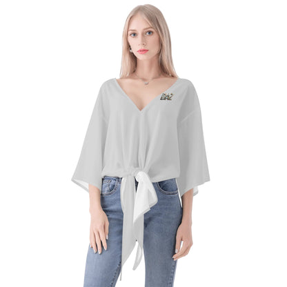 Blusa de gasa DAZ Premium con nudo delantero y escote en V para mujer