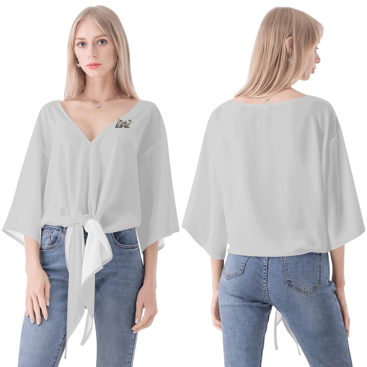 Blusa de gasa DAZ Premium con nudo delantero y escote en V para mujer