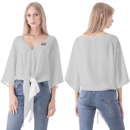 Blusa de gasa DAZ Premium con nudo delantero y escote en V para mujer
