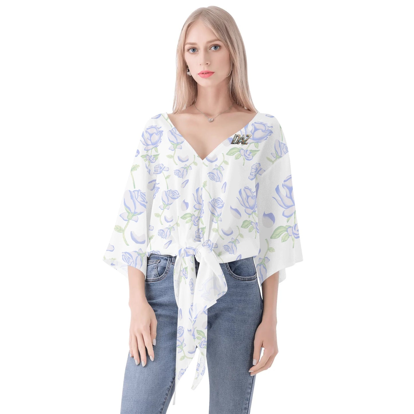 DAZ Premium Chiffon Blouse with Front Knot and V Neckline for Women