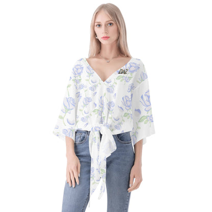 DAZ Premium Chiffon Blouse with Front Knot and V Neckline for Women