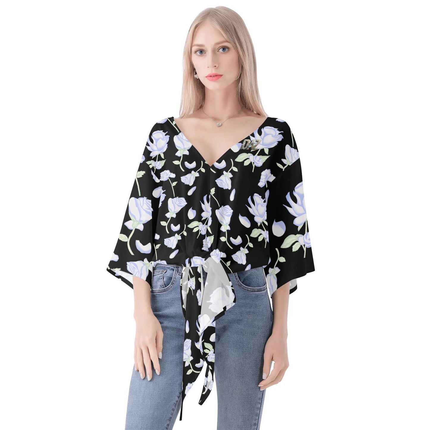 Blusa de gasa DAZ Premium con nudo delantero y escote en V para mujer