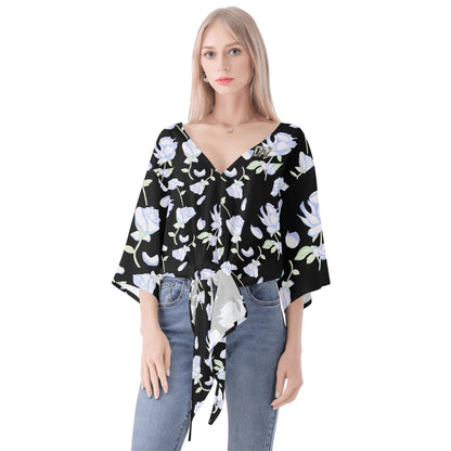 Blusa de gasa DAZ Premium con nudo delantero y escote en V para mujer