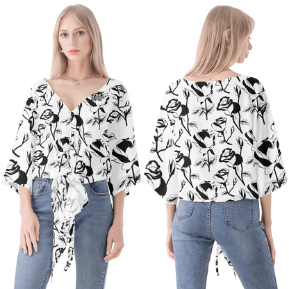 Blusa de gasa DAZ Premium con nudo delantero y escote en V para mujer
