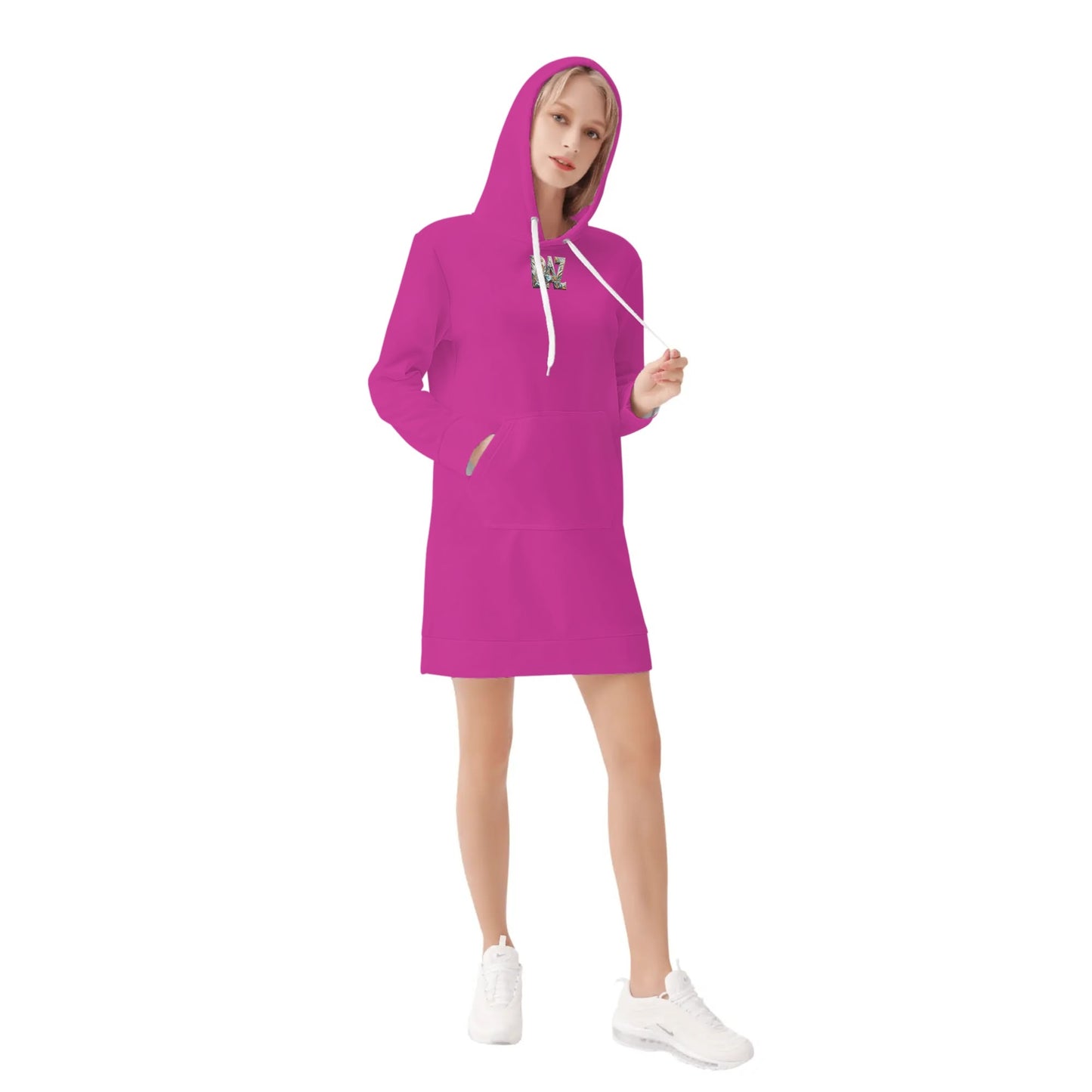 Vestido DAZ con capucha y estampado integral de terciopelo cálido para mujer