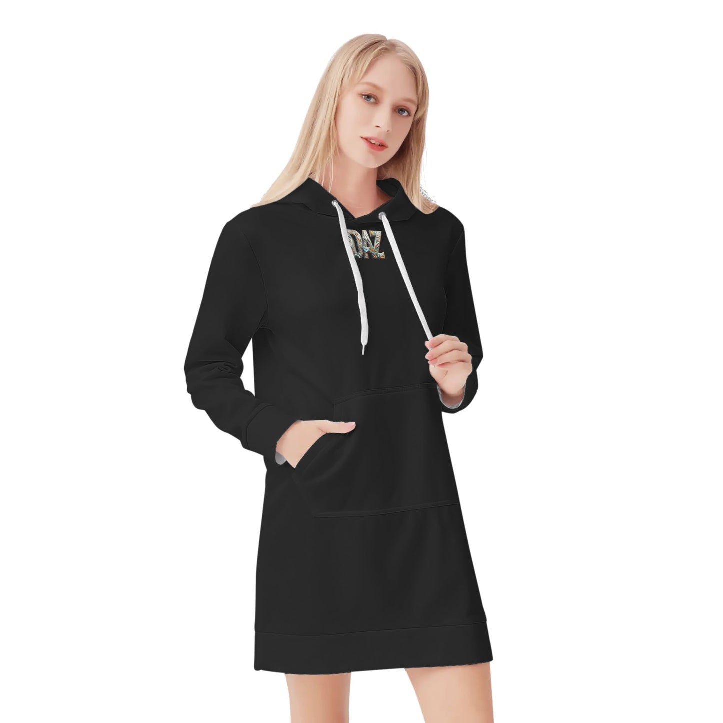 Vestido DAZ con capucha y estampado integral de terciopelo cálido para mujer