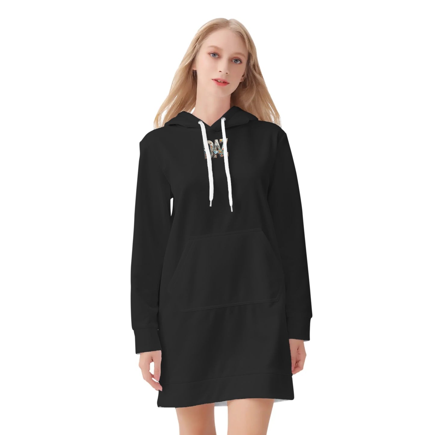 Vestido DAZ con capucha y estampado integral de terciopelo cálido para mujer