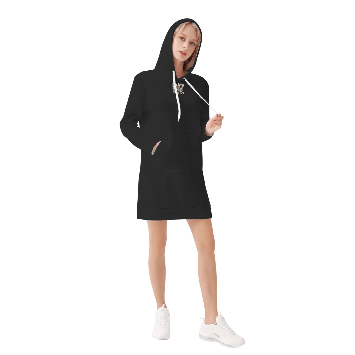 Vestido DAZ con capucha y estampado integral de terciopelo cálido para mujer