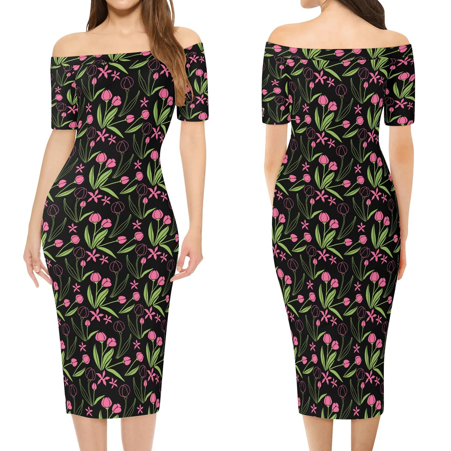 Vestido cruzado elegante DAZ Luxury de manga corta con hombros descubiertos para mujer