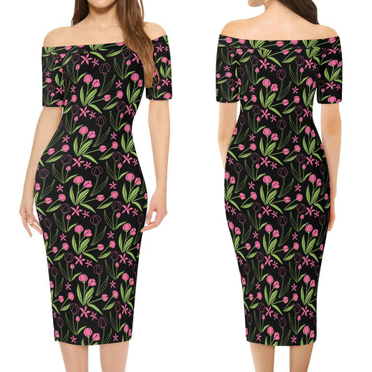 Vestido cruzado elegante DAZ Luxury de manga corta con hombros descubiertos para mujer
