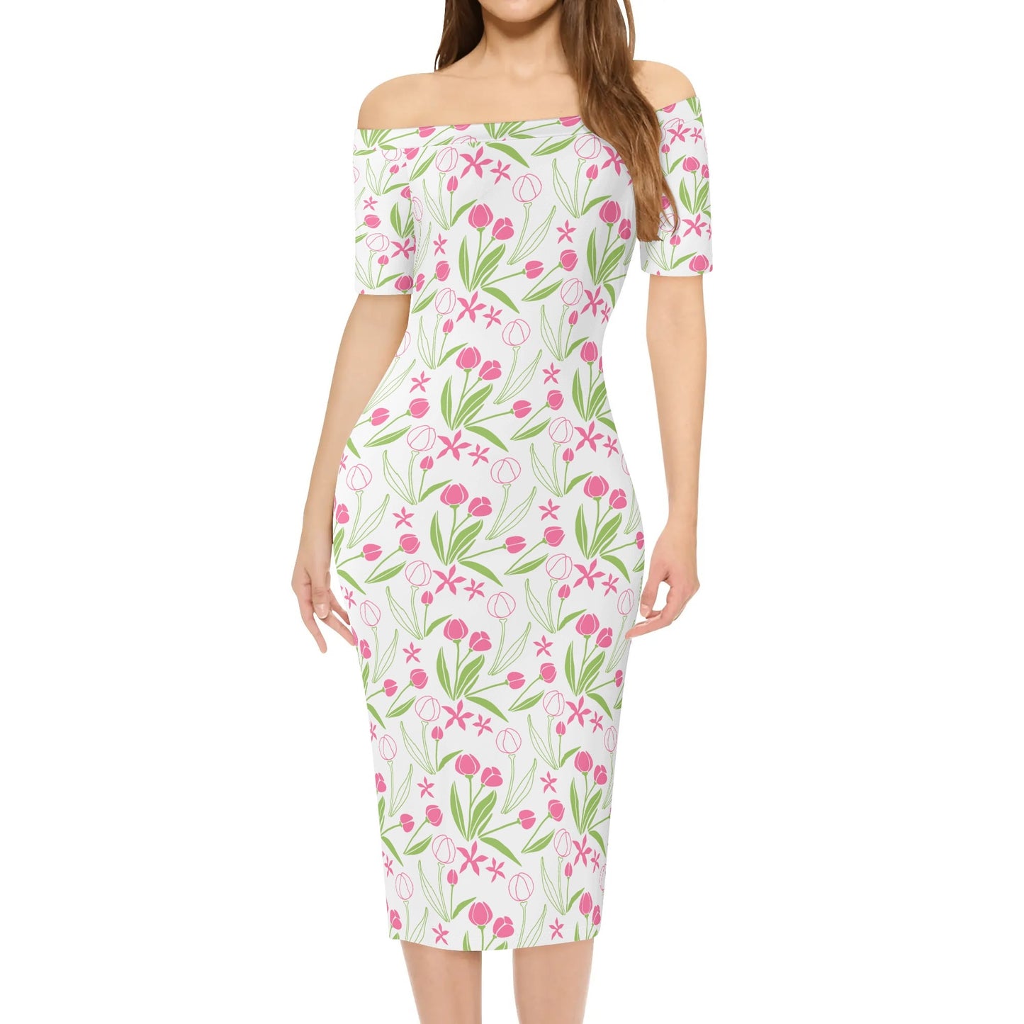 Vestido cruzado elegante DAZ Luxury de manga corta con hombros descubiertos para mujer