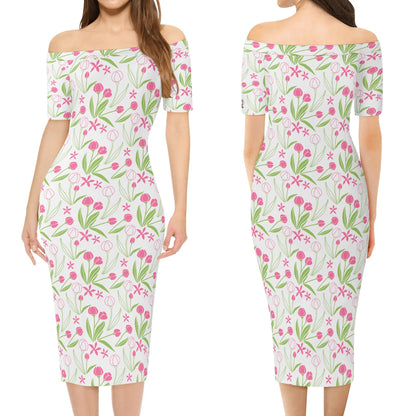 Vestido cruzado elegante DAZ Luxury de manga corta con hombros descubiertos para mujer