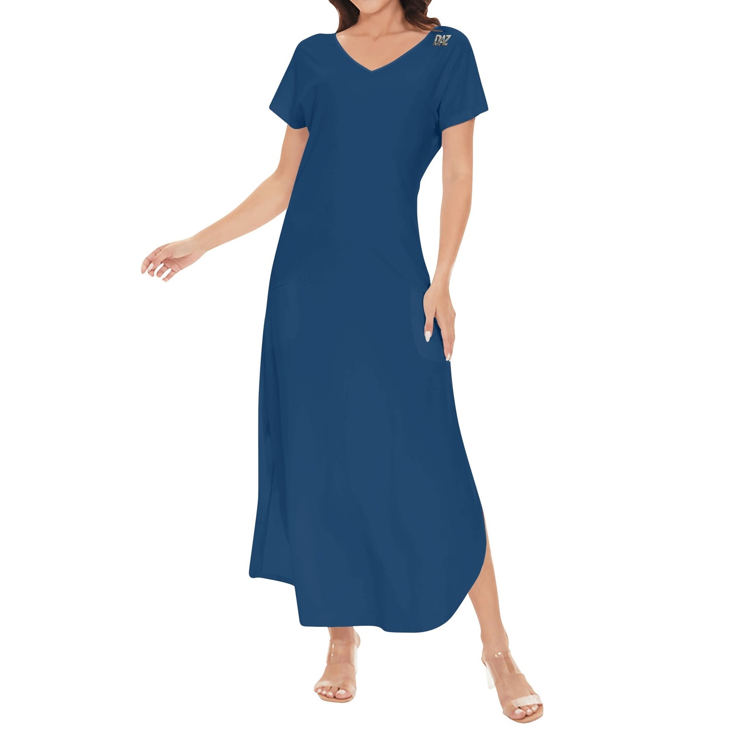 DAZ Women's Luxury Long Draped Short Sleeve Dress