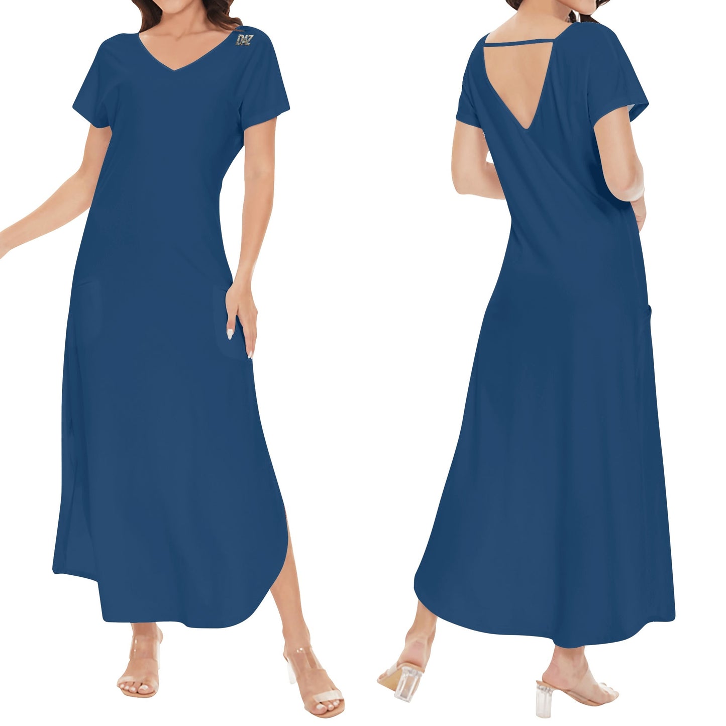 DAZ Women's Luxury Long Draped Short Sleeve Dress